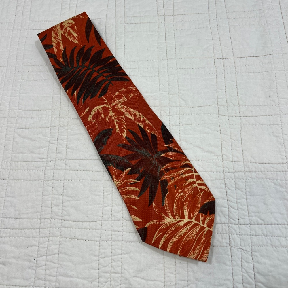 Tommy Bahama Mens Silk Tie Rust Orange Tropical Palm Leaf Botanical Hand Made